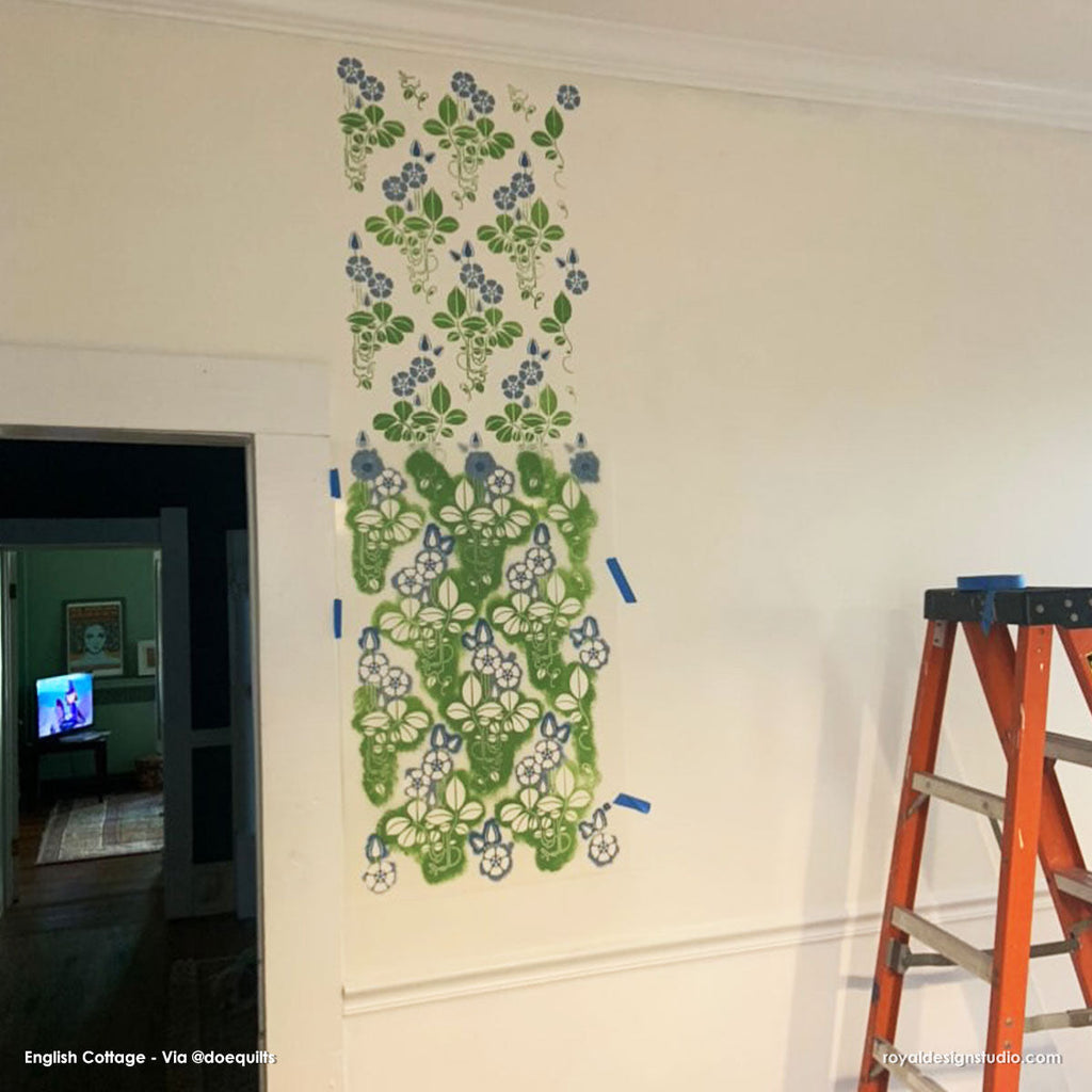 English Cottage Flower Wall Stencil