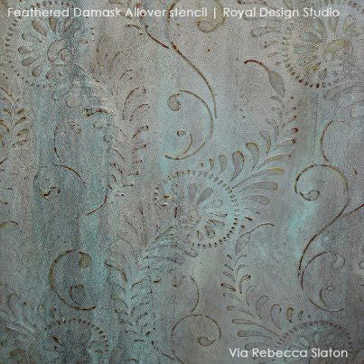 Feathered Damask Wall Stencil
