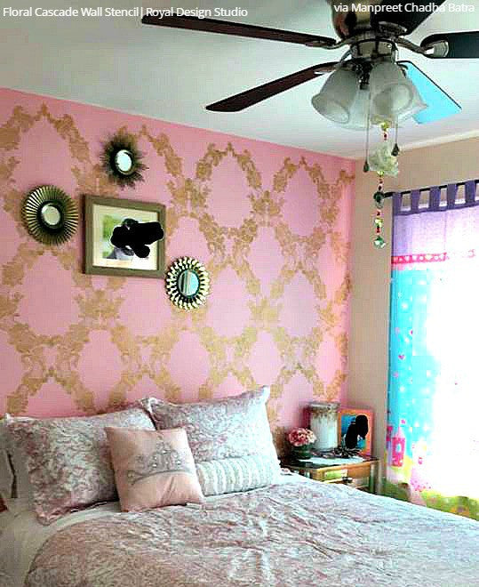 Floral Cascade Damask Wall Stencil