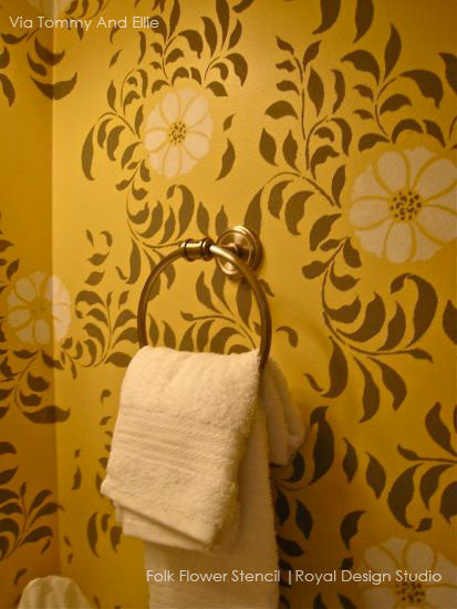 Folk Flower Allover Wall Stencil