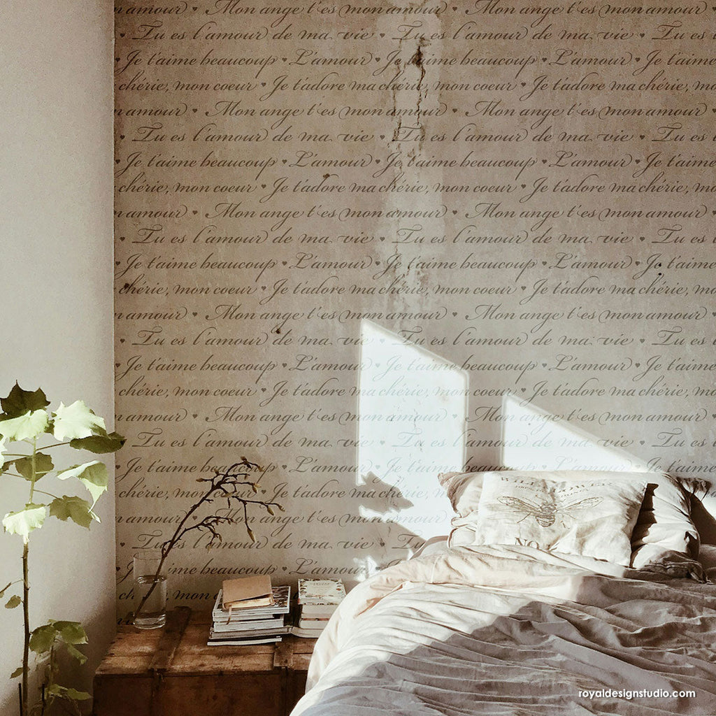 French Love Letters Wall Stencil