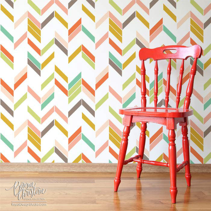 Herringbone Shuffle Wall Stencil