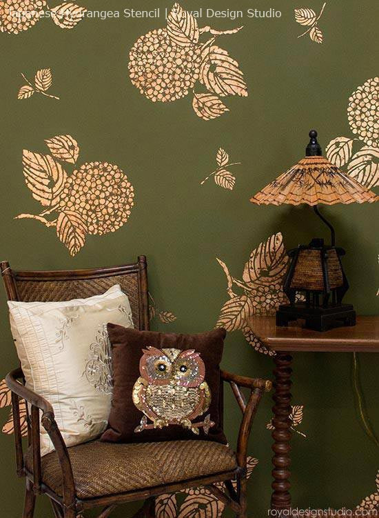 Japanese Hydrangea Floral Stencil