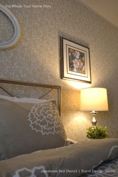 Japanese Birds Allover Wall Stencil