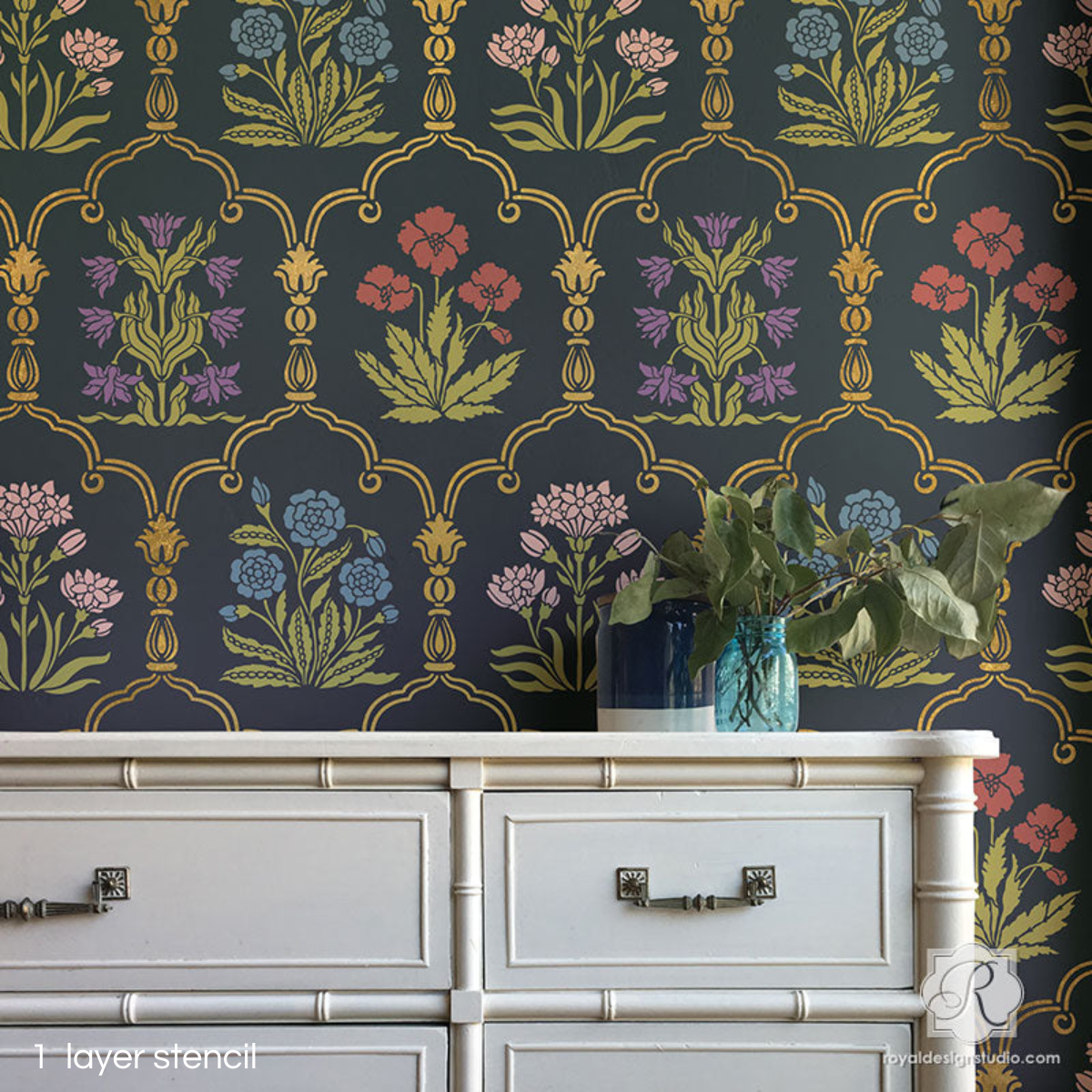 Majorelle Floral Trellis Wall Stencil