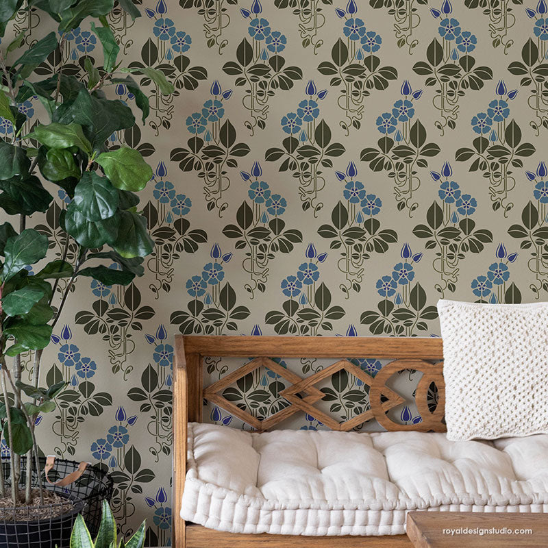 English Cottage Flower Wall Stencil