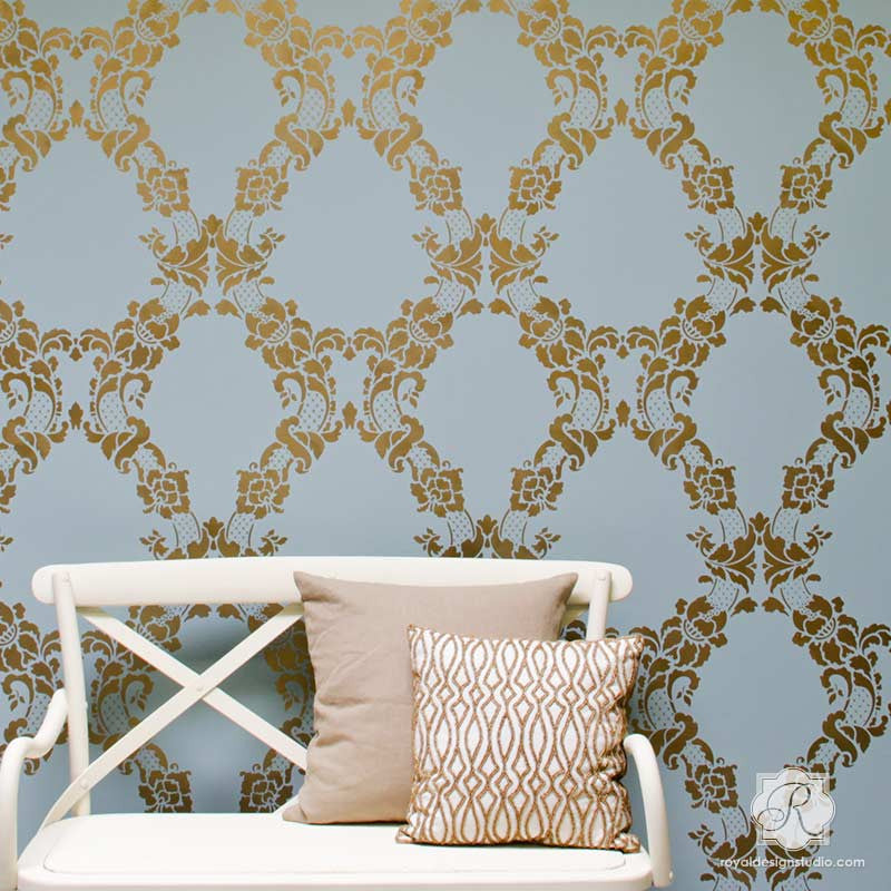Floral Cascade Damask Wall Stencil