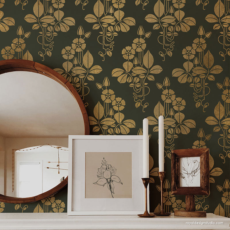 English Cottage Flower Wall Stencil