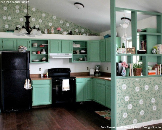 Folk Flower Allover Wall Stencil