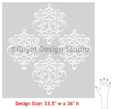 Ribbon Damask Furniture Stencil