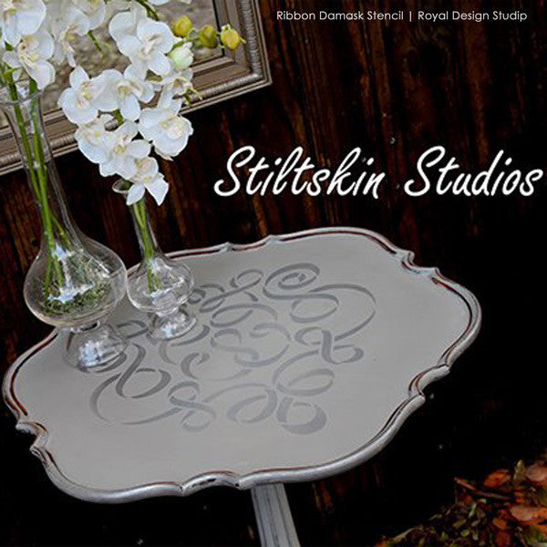 Ribbon Damask Furniture Stencil