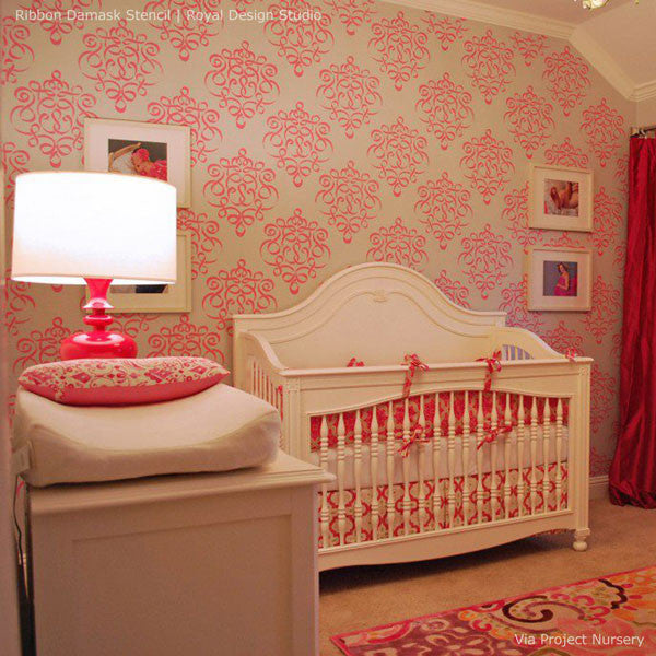 Ribbon Damask Wall Stencil