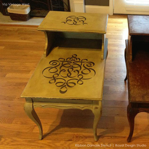 Ribbon Damask Furniture Stencil