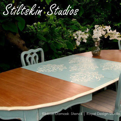 Ribbon Damask Furniture Stencil