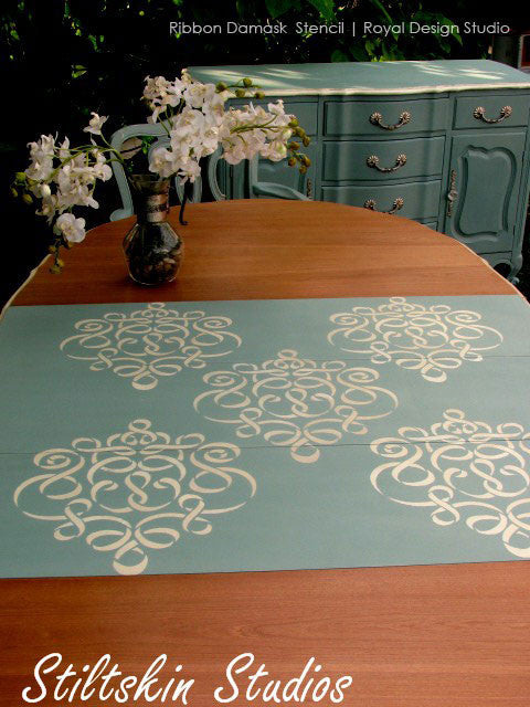 Ribbon Damask Wall Stencil