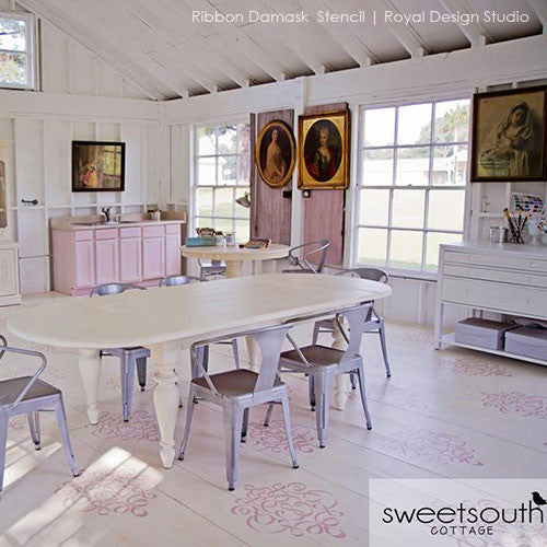 Ribbon Damask Wall Stencil