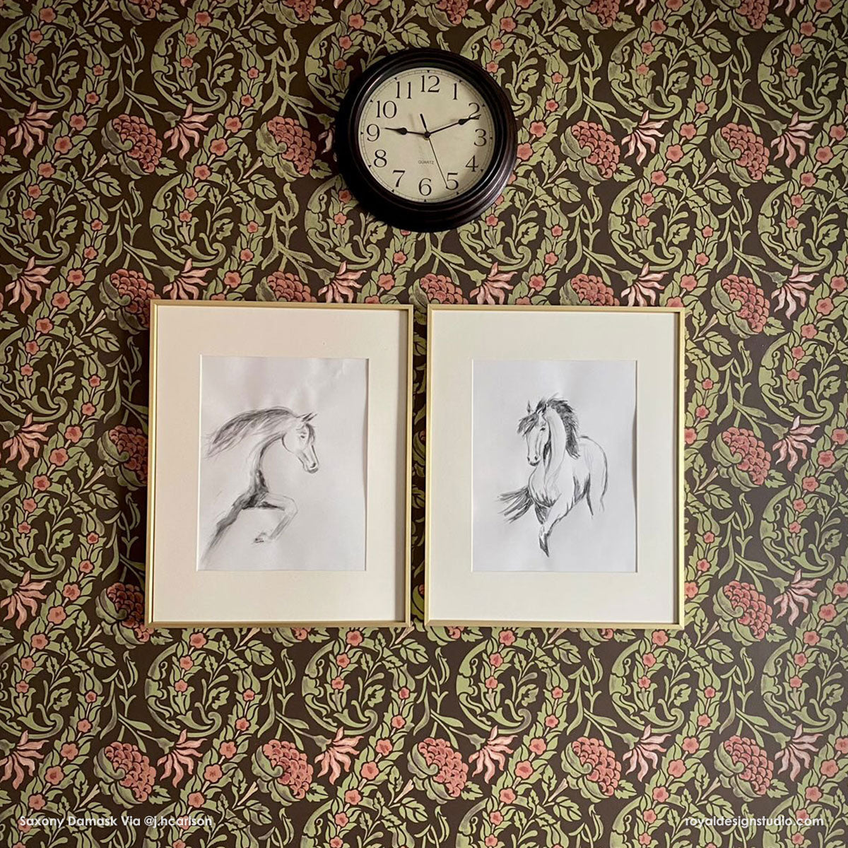 Upscaled Saxony Damask Wall Stencil