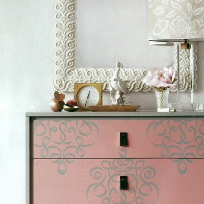 Ribbon Damask Furniture Stencil