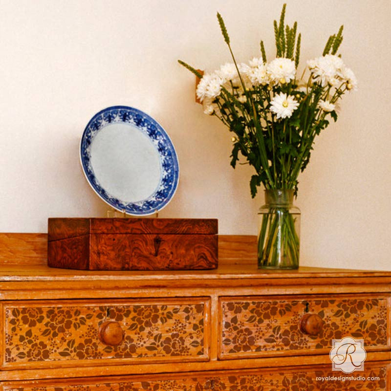 Spring Rose Blossoms Furniture Stencil