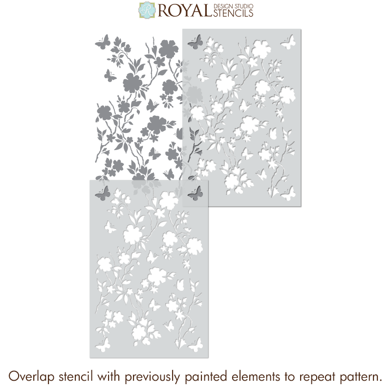 Butterfly Pavilion Chinoiserie Wall Stencil