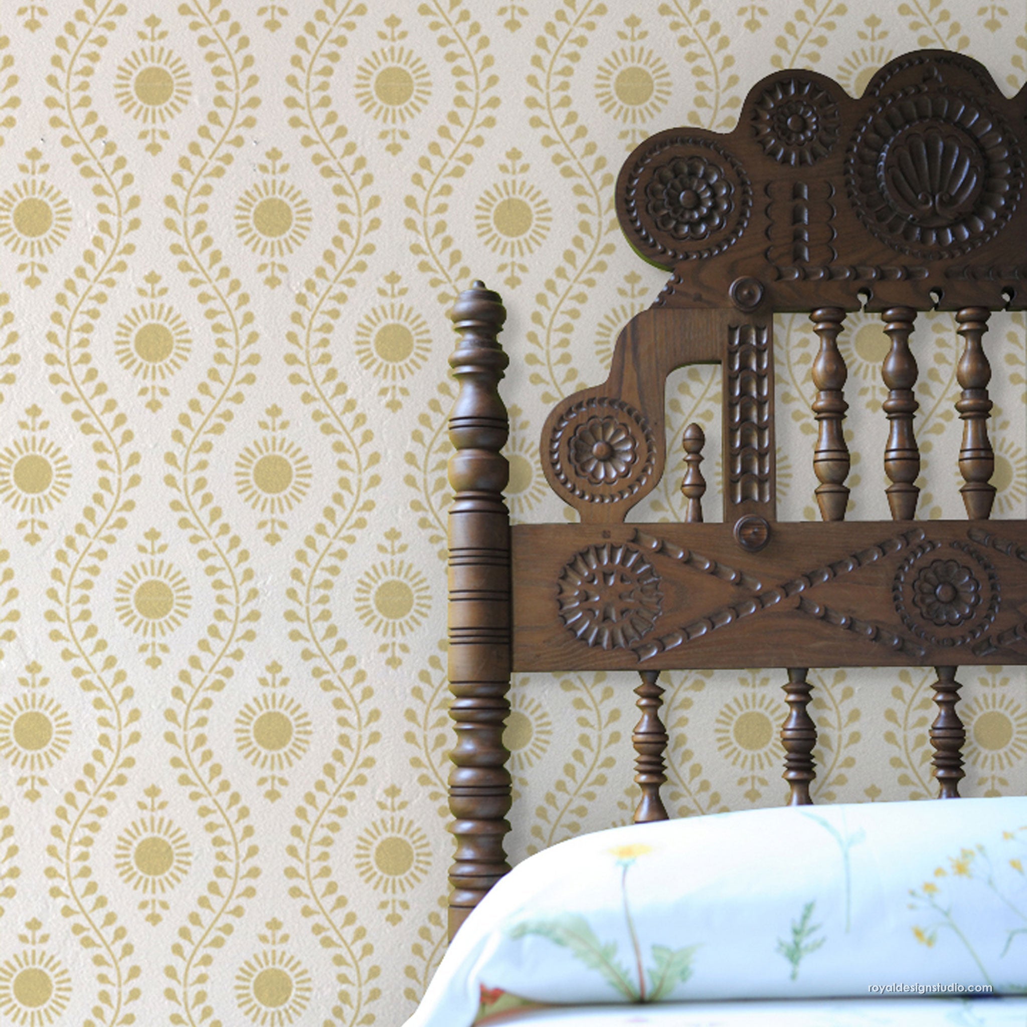 Sun Flower Block Print Wall Stencil