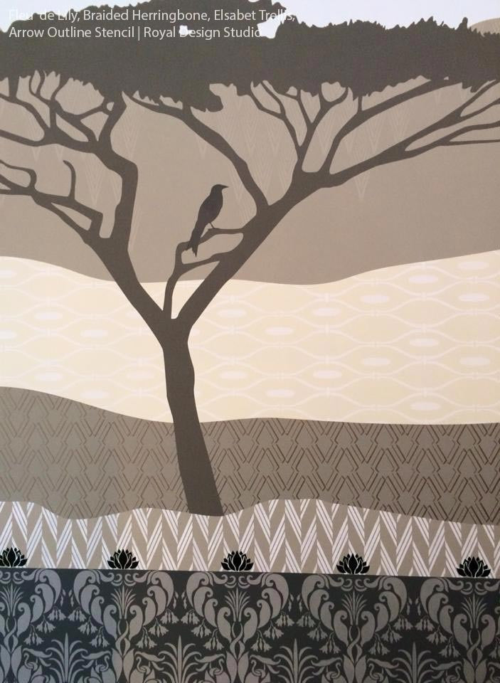 Broken Braid Herringbone Raven + Lily Wall Stencil