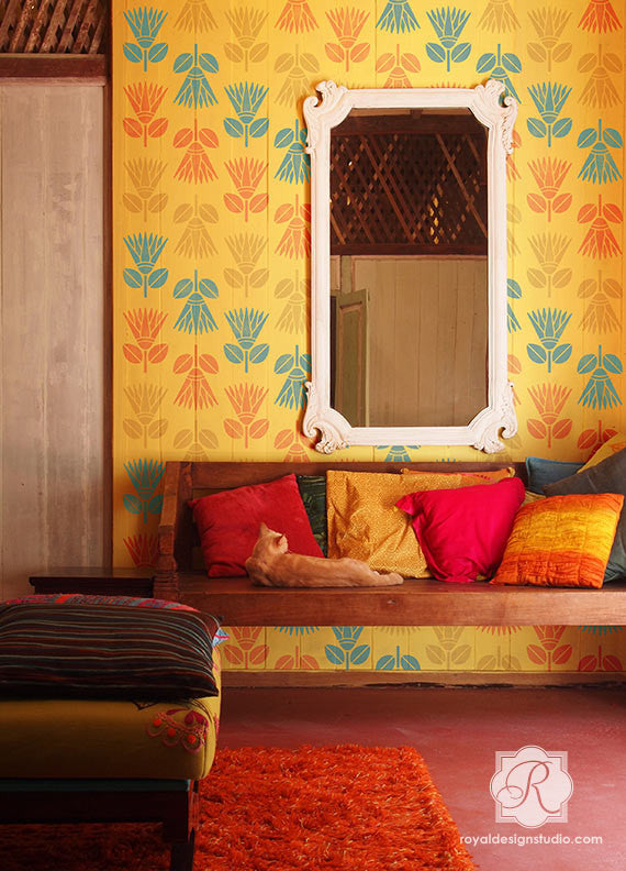 African Protea Flower Allover Wall Stencil