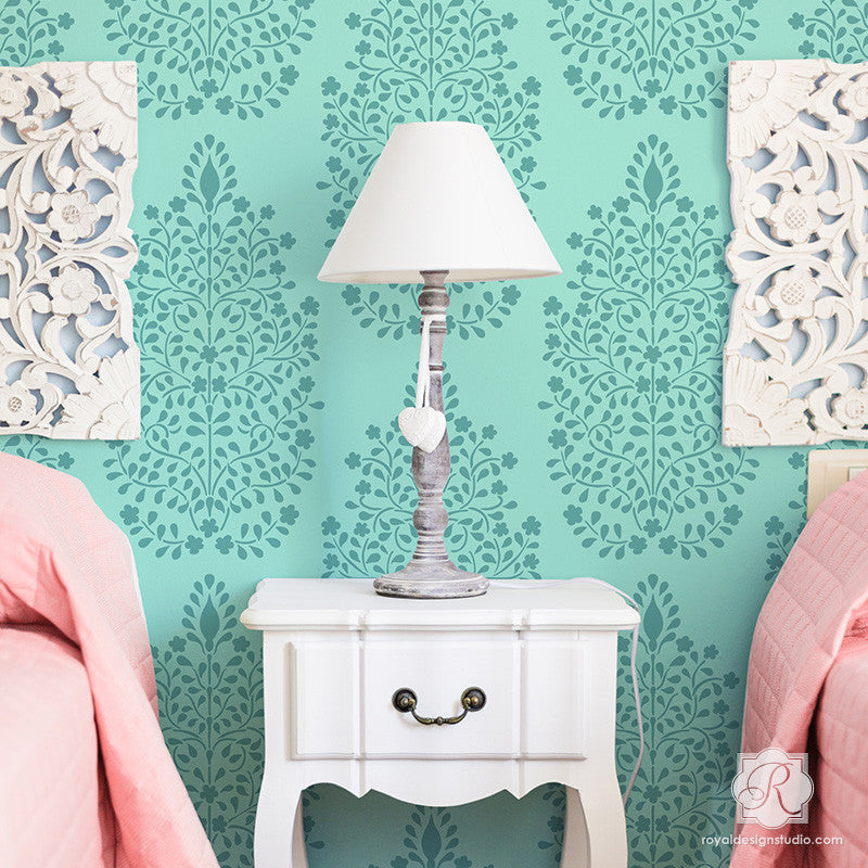 Persian Garden Damask Wall Stencil
