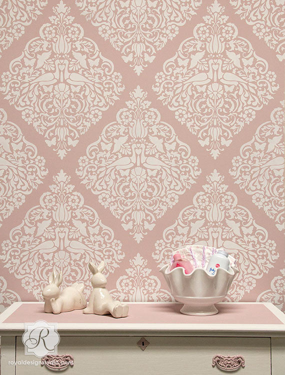 Love Birds Lace Damask Stencil