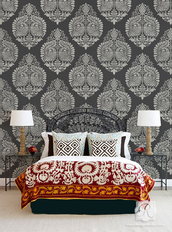 Annapakshi Indian Damask Wall Stencil