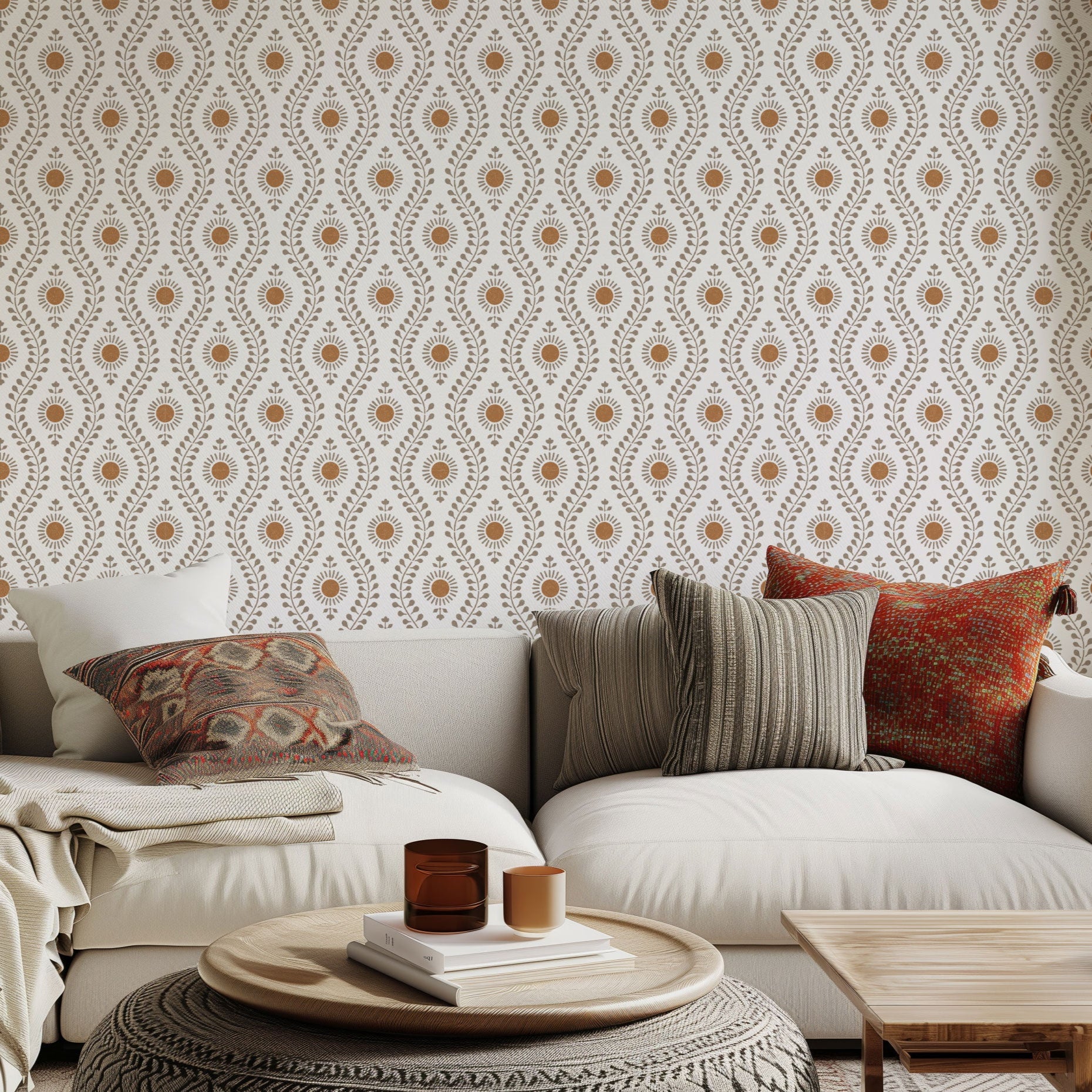 Sun Flower Block Print Wall Stencil