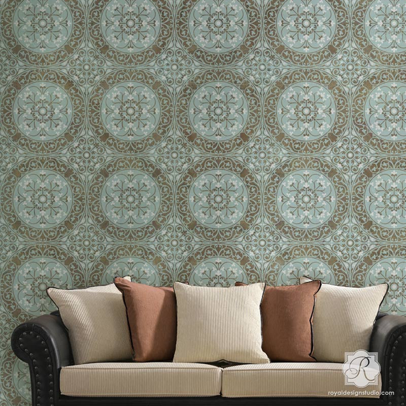 Aragon Damask Tile Wall Stencil