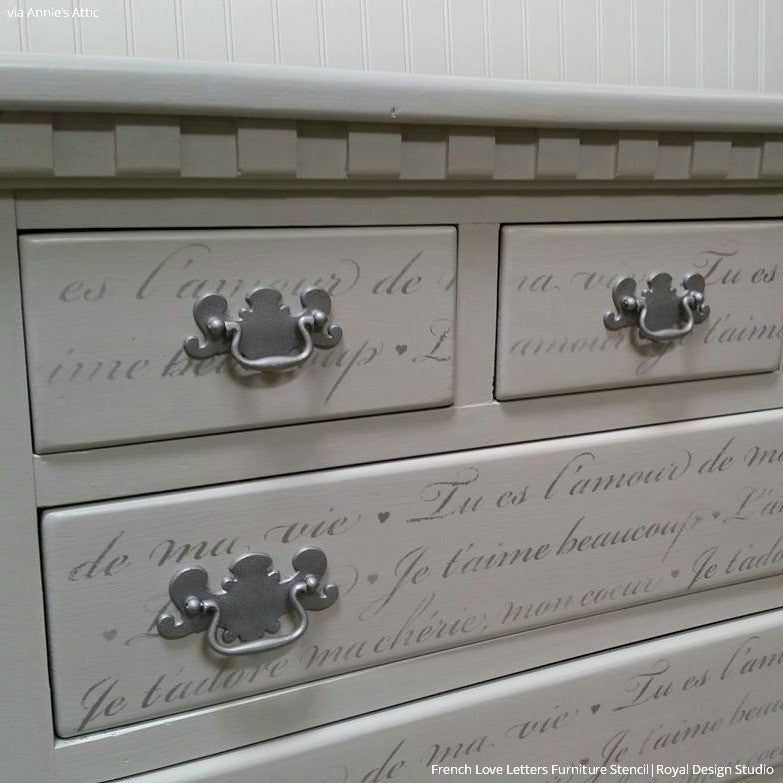 French Love Letters Furniture Stencil