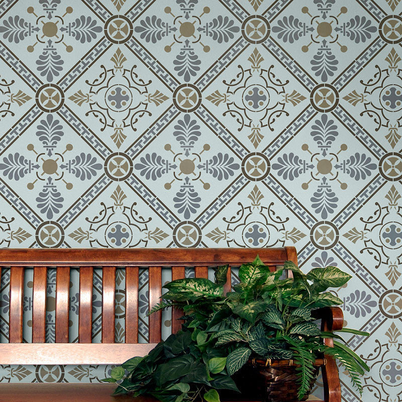Grecian Tile Damask Wall Stencil