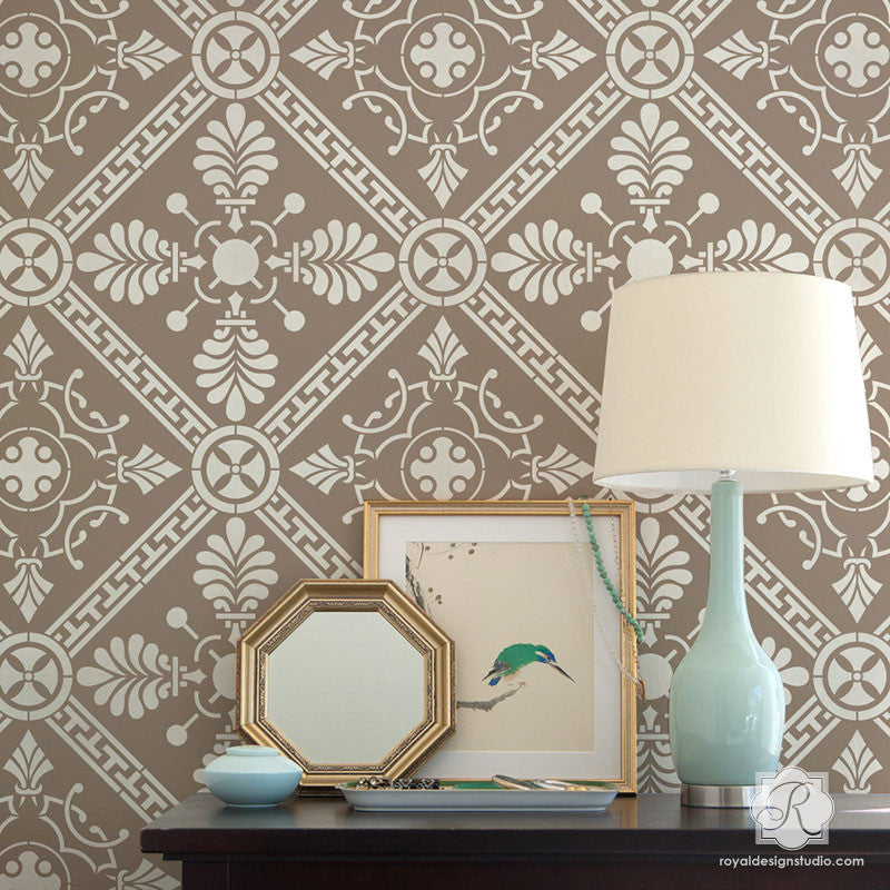 Grecian Tile Damask Wall Stencil