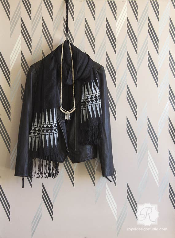 Broken Braid Herringbone Raven + Lily Wall Stencil