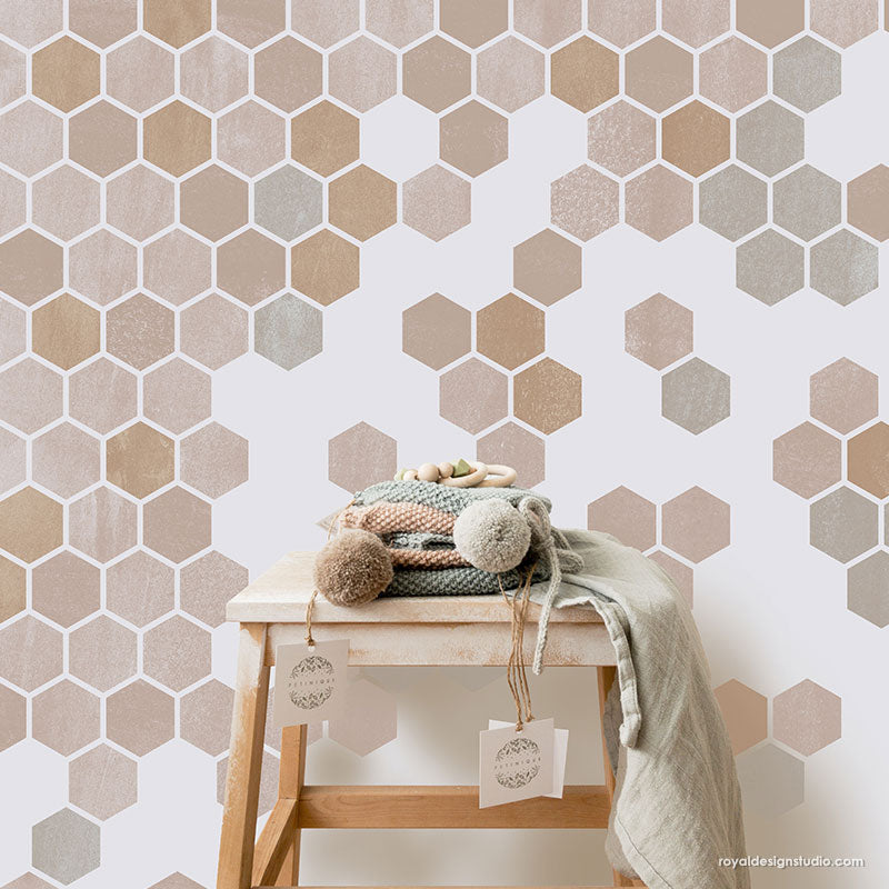 Honeycomb Hexagon Tiles Wall Stencil