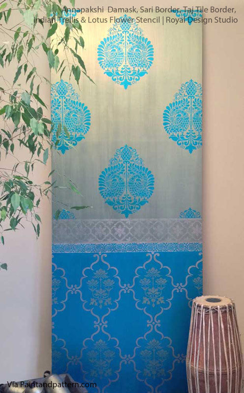 Annapakshi Indian Damask Wall Stencil