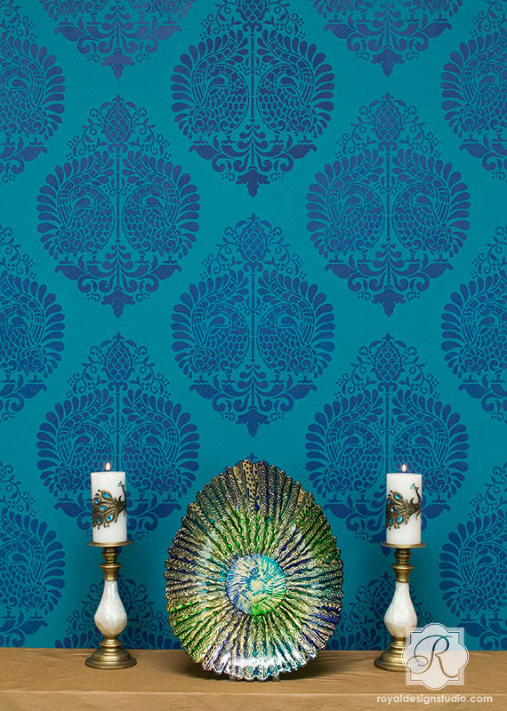 Annapakshi Indian Damask Wall Stencil