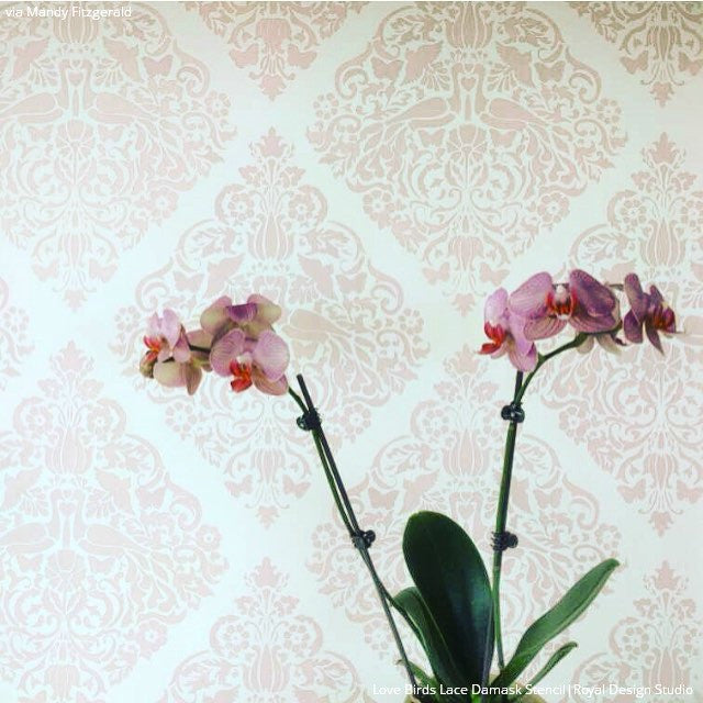Love Birds Lace Damask Stencil