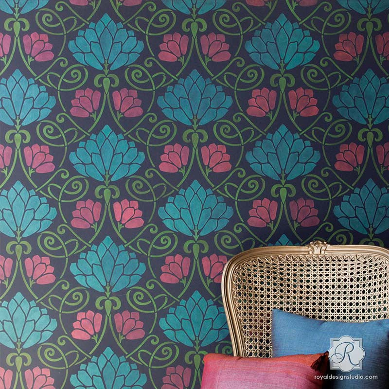 Lotus Paradise Floral Wall Stencil