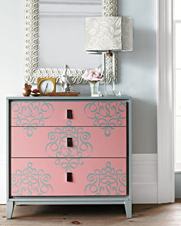 Ribbon Damask Furniture Stencil