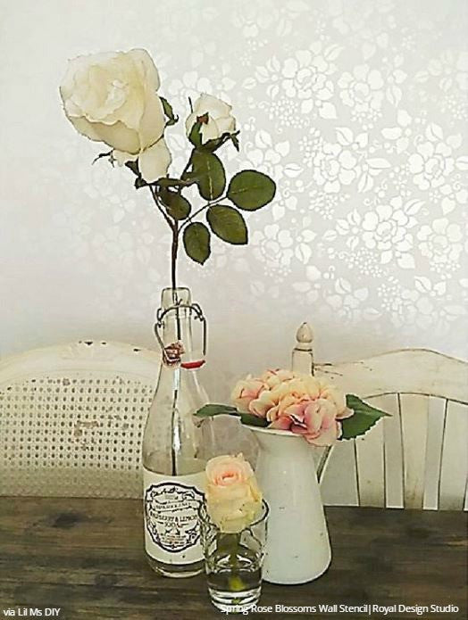 Spring Rose Blossoms Wall Stencil