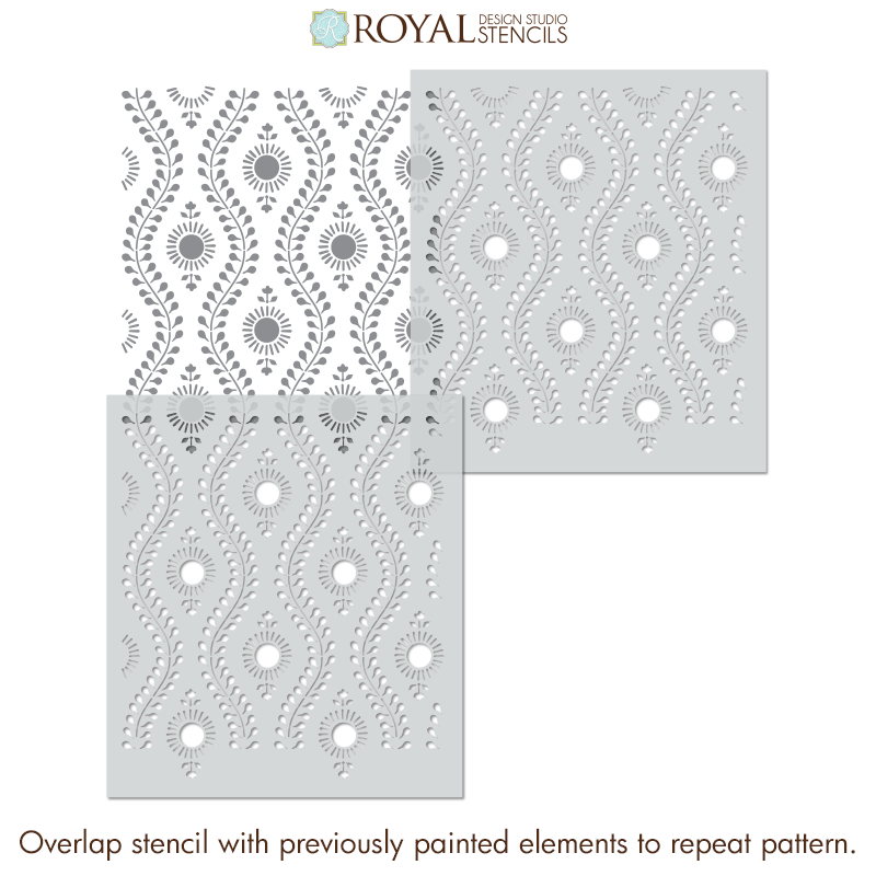 Sun Flower Block Print Wall Stencil