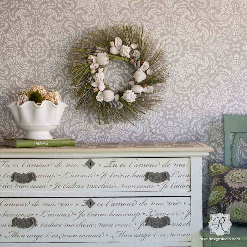 French Love Letters Furniture Stencil