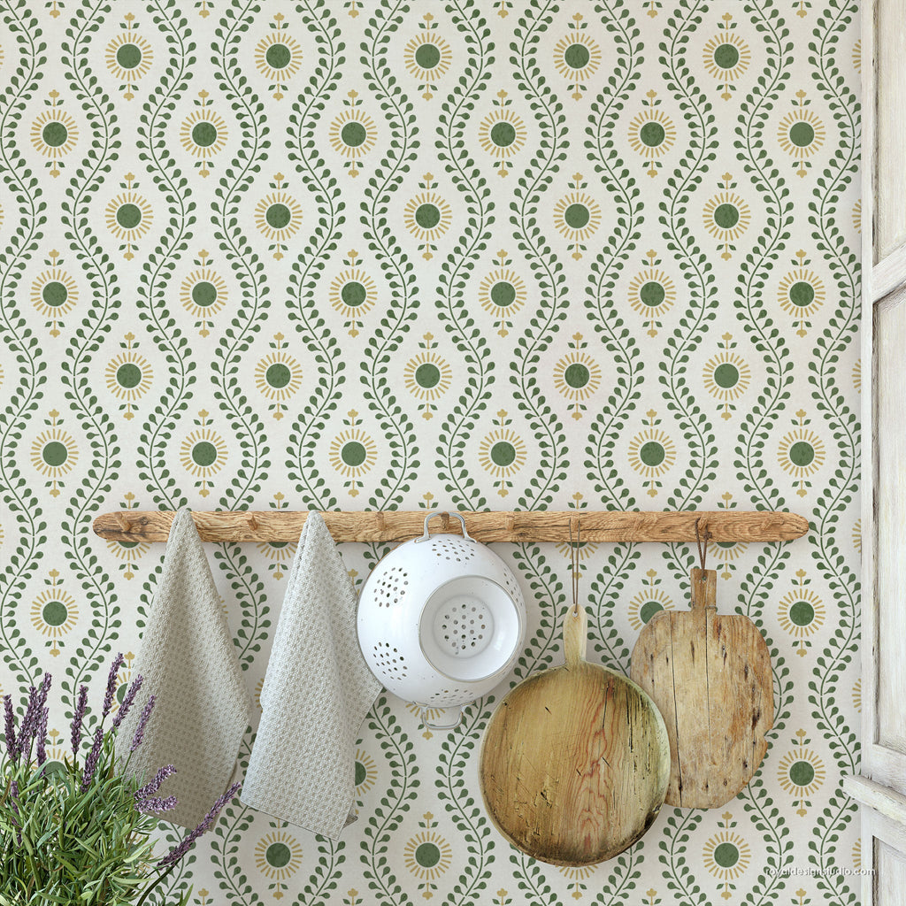 Sun Flower Block Print Wall Stencil